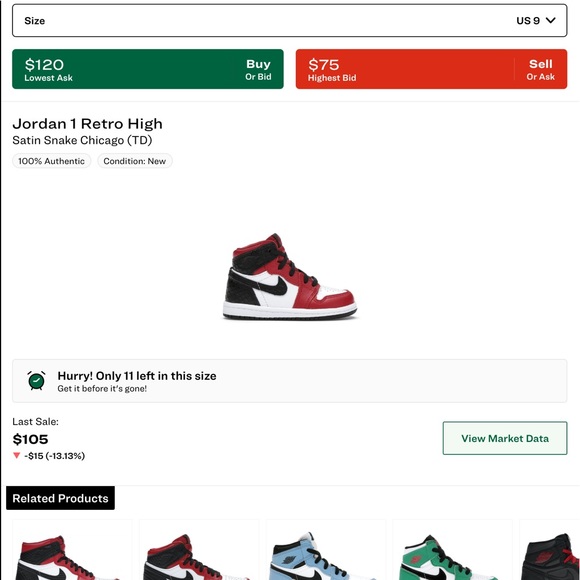 Air Jordan 1s Red Satin Size 9C n 10C - Picture 4 of 4